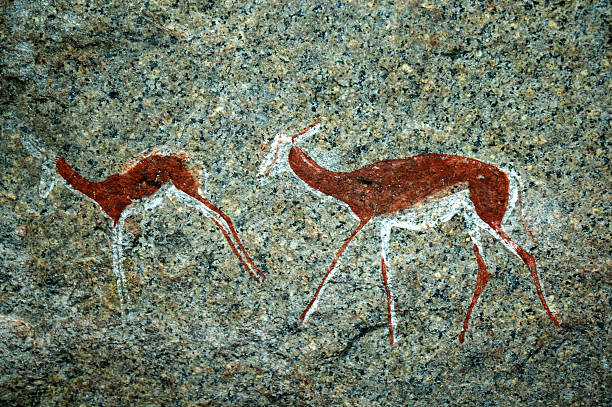 bushman pinturas - cave painting rock africa bushmen fotografías e imágenes de stock