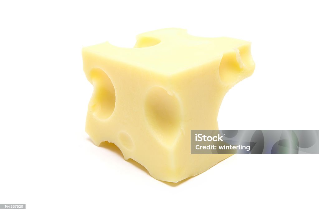 Piece of Cheese Isolated piece of cheese on a white background. Block Shape Stock Photo