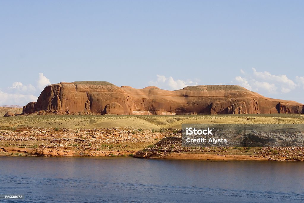 Lake Powell Mesa Landscape Lake Powell water and desert area in Glen Canyon National Recreation Area Utah Arid Climate Stock Photo