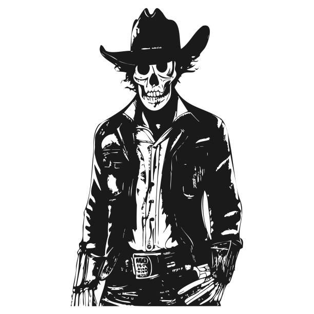 istock outlaw cowboy skull drawing tattoo hand drawn vector black and white clip art 1443381268