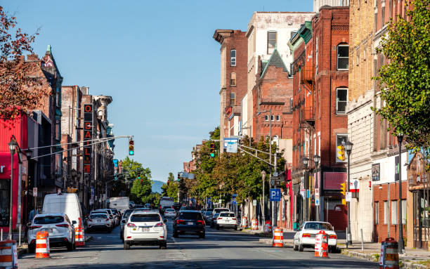 Main street - Holyoke, Massachusetts stock photo