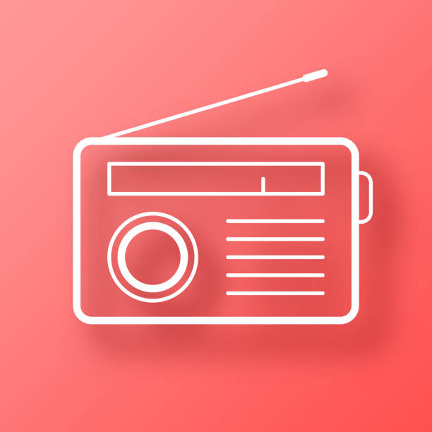 Radio. Icon on Red background with shadow White icon of "Radio" isolated on a trendy color, a bright red background and with a dropshadow. Vector Illustration (EPS file, well layered and grouped). Easy to edit, manipulate, resize or colorize. Vector and Jpeg file of different sizes. retro transistor radio clip art stock illustrations