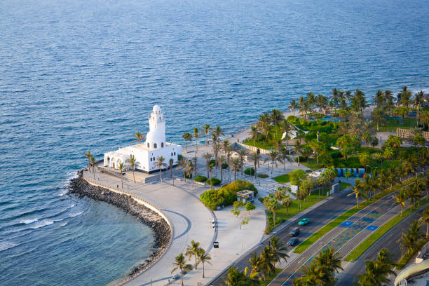 jeddah, saudi arabia - corniche mosque, jeddah waterfront , red sea coast - jiddah imagens e fotografias de stock