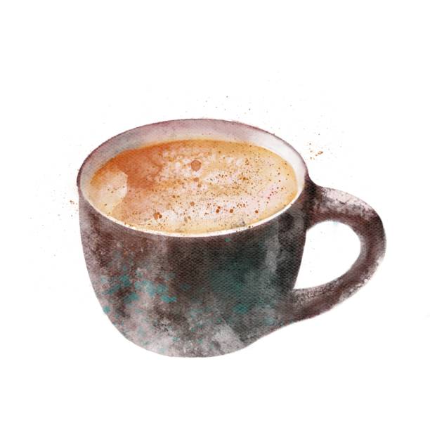 illustrazioni stock, clip art, cartoni animati e icone di tendenza di tazza di acquerello con cappuccino su sfondo bianco - hot chocolate coffee isolated on white cup