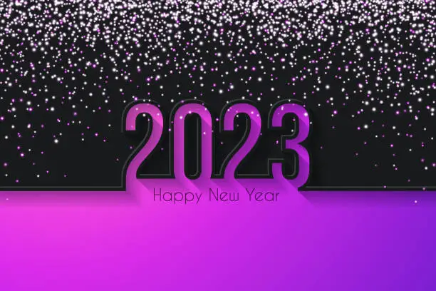 Vector illustration of Happy new year 2023 with gold glitter - Black background