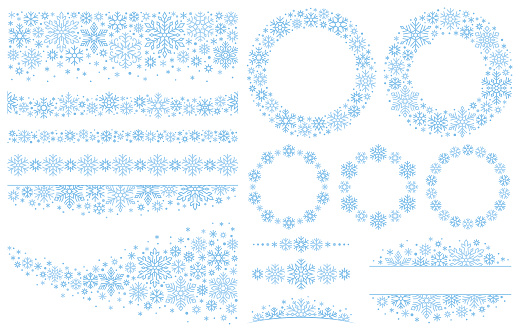 Design elements with snowflakes on a white background.