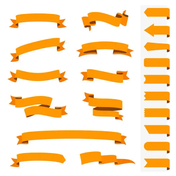 Vector illustration of Set of Orange Ribbons, Banners - Design Elements on white background
