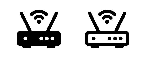 Wifi router icon. Modem symbol. Black color. Vector sign. Wifi router icon. Modem symbol. Black color. Vector isolated sign. access point router stock illustrations