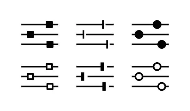 Vector illustration of Sound volume level icon. Sound controller symbol. Adjustment settings slider icon. Vector sign.