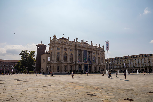 Torino, Italy - September 2nd, 2019: Palazzo Madama (Royal palace) in Piazza Castello Torino, Italy.