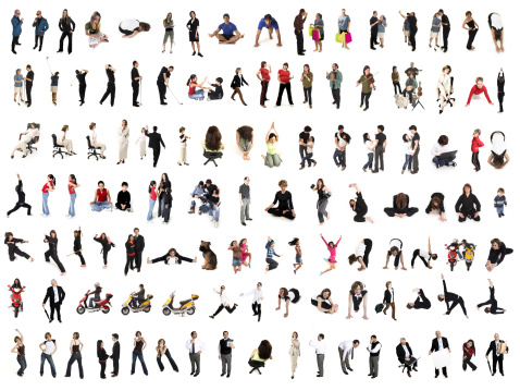 collage of isolated people over white background