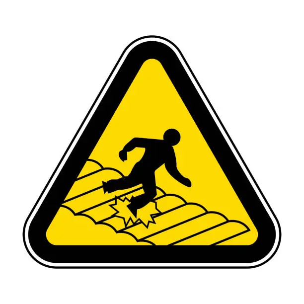 Vector illustration of Warning Fragile Roof Sign On White Background