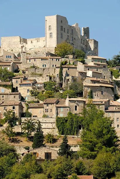 The village of Lacoste in France with at the top of the hill the Chateau de Marquis de Sade