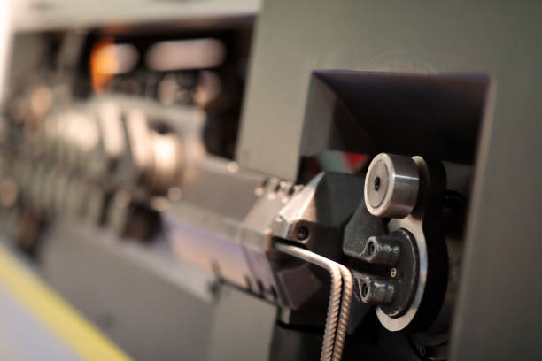 Close up of CNC wire bending machine. Selective focus.