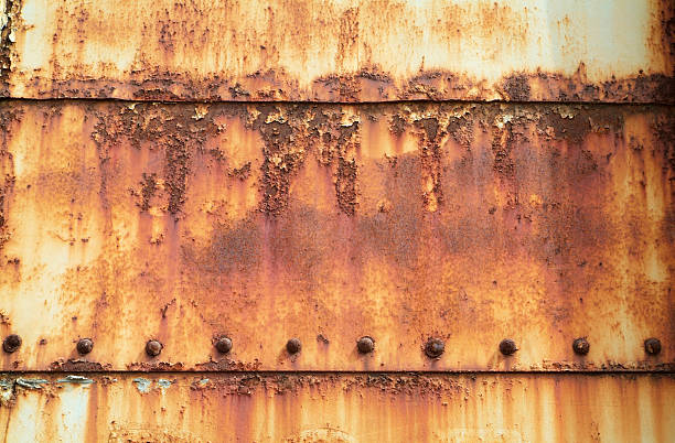 Rusty, painted steel plates stock photo
