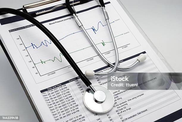 Stethoscope On Clipboard With Blood Pressure 4 Stock Photo - Download Image Now - Care, Clipboard, Close-up