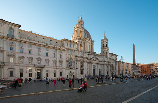 Vatican - Oct 06, 2018: Tourists bustle around St. Peter's Square in front of St. Peter’s Cathedral