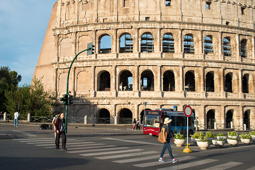 Rome, Italy - 4 April 2015:  View across Rome on a cloudy, overcast day with Il Vittoriano in the background.  Scenes from Rome, Italy, at Easter time.