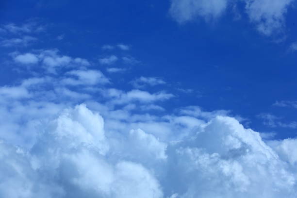 Harmony of blue sky and white clouds in summer in Jeju Island
