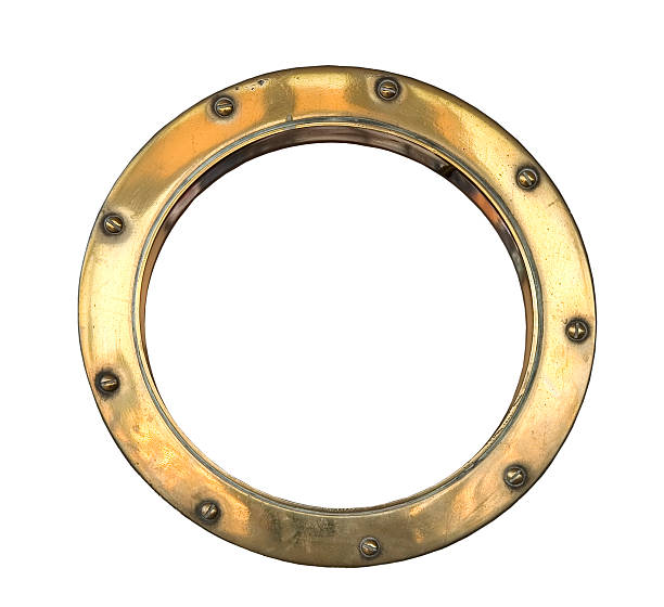 istock Round brass porthole on a white background 144339890