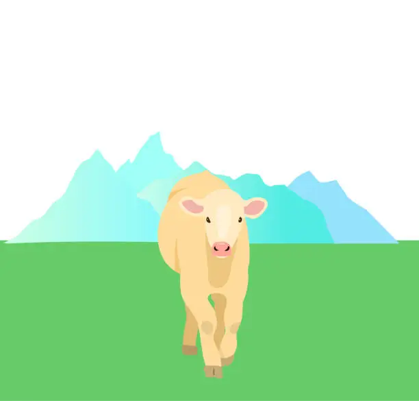 Vector illustration of Little Cow In The Pasture Cream
