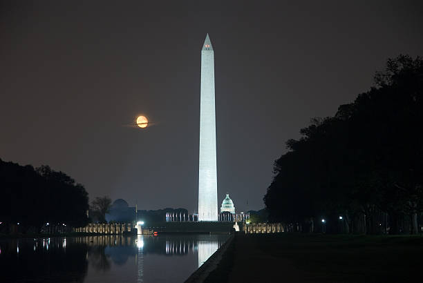 The Washington Monument at night stock photo