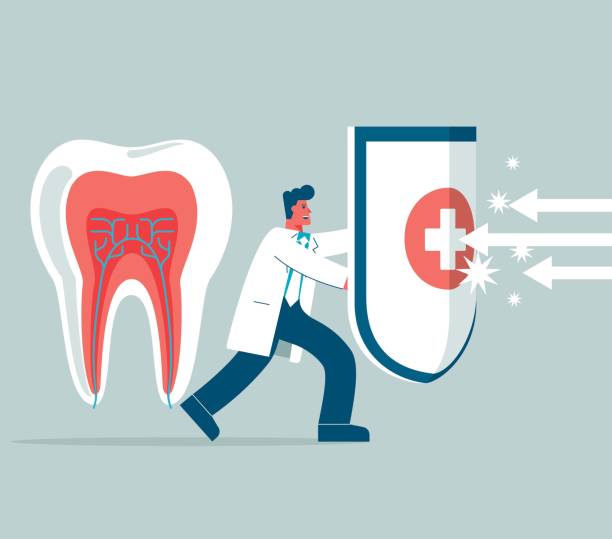 ilustrações de stock, clip art, desenhos animados e ícones de dental care - protection - human teeth defending dental equipment brushing