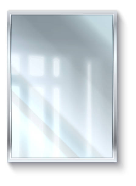 현실적인 거울. 프레임의 3d 반사 유리 표면. 기하학적 사각형 모양. 벽 인테리어 장식 요소에 매달려 있습니다. 욕실 또는 침실 가구. 벡터 아파트 가구 개체 - mirror stock illustrations