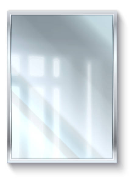 stockillustraties, clipart, cartoons en iconen met realistic mirror. 3d reflective glass surface in frame. geometric square shape. hanging on wall interior decor element. bathroom or bedroom furniture. vector apartment furnishing object - weerkaatsing