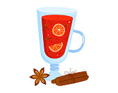 istock Cup of mulled wine new year drink, hot christmas spices and cinnamon sticks. Christmas red drink anise alcohol drink. Xmas food traditional mulled wine isolated on white 1443406710
