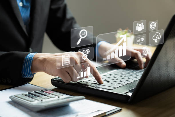istock Business analysis and strategy concept. business people use computers to analyze business growth. quality control and long-term business evaluation tracking. 1443407248