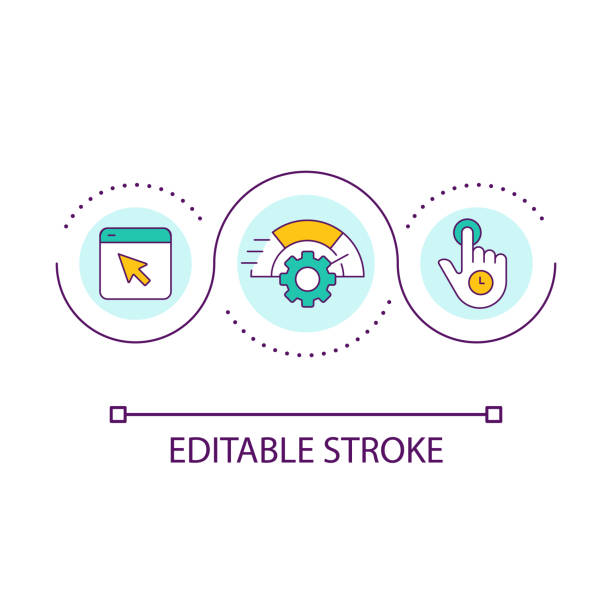 First input delay loop concept icon First input delay loop concept icon. Website speed reaction. Site productivity. Web development trend abstract idea thin line illustration. Isolated outline drawing. Editable stroke. Arial font used infographic vector input output stock illustrations