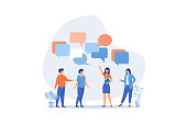 istock Discussion, conversation or brainstorming for idea, meeting, debate or team communication, colleague chatting, opinion concept, flat vector modern illustration 1443408813