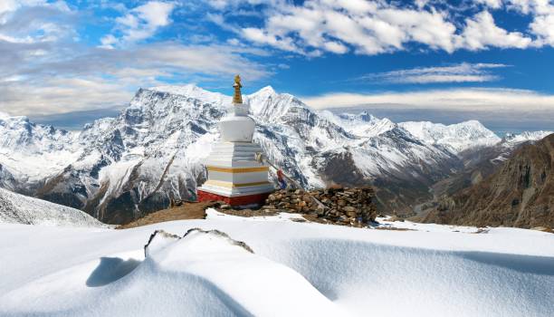 Annapurna range panoramic view stock photo