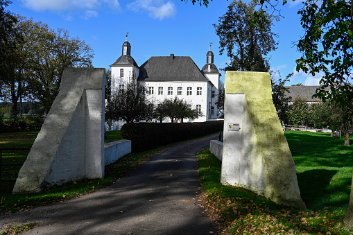 Toenisvorst, Germany, November 2, 2022 - The moated castle Haus Neersdonk in Toenisvorst in the Lower Rhine region.