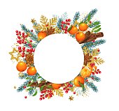 istock Merry Christmas, Design Template With Circle Frame 1443410496