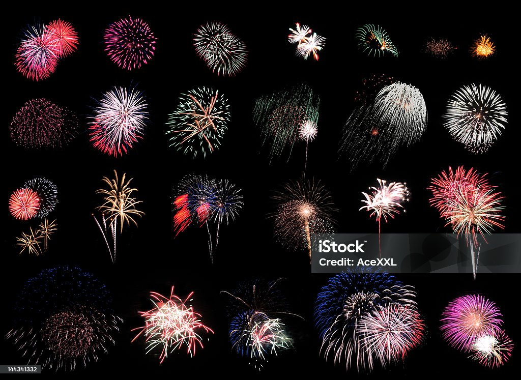 Sfondo nero esibizione di fuochi d'artificio - Foto stock royalty-free di 4 Luglio
