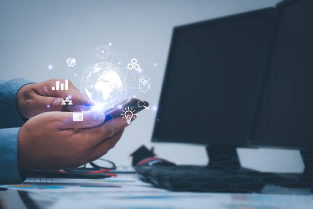 istock Businessman's hand using a smartphone Doing business online with internet technology Digital in global network connection, online sales, digital marketing, investment, finance, big data link concept. internet investment 1443416969