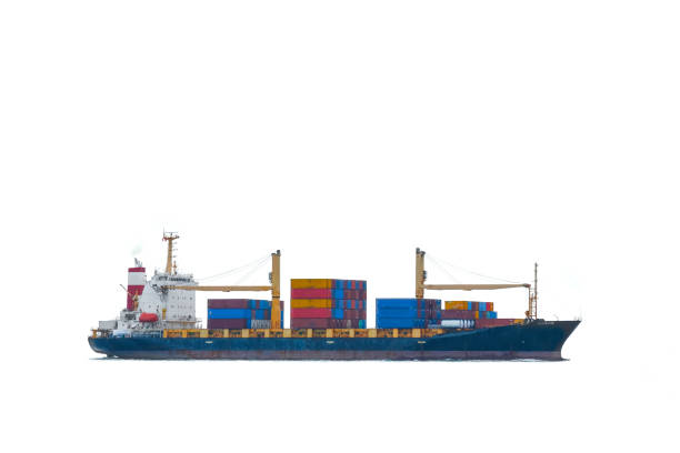 istock Cargo ships, containers, international shipping, export, import, business, logistics, on white background. 1443417868