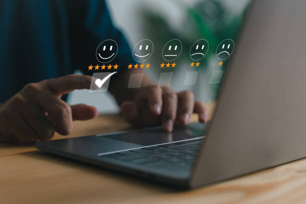 istock User rate service experience on online application; customer review satisfaction feedback survey concept; customer can evaluate service quality, leading to business reputation ranking 1443418535