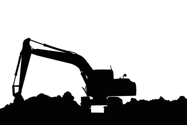 istock Excavators silhouette are digging soil in the construction site . 1443419331