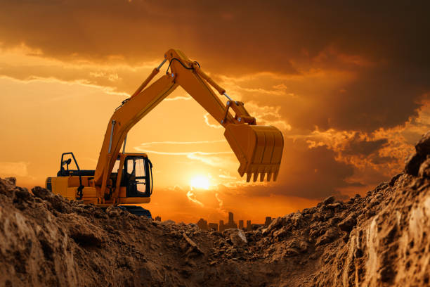 istock Excavators are digging the soil in the construction site . 1443419396