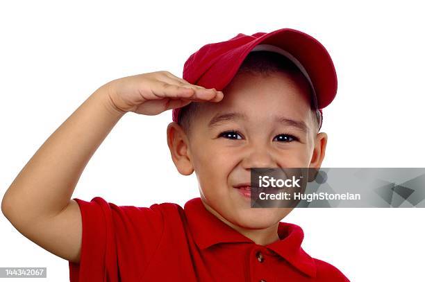 Ragazzo Saluto Militare 4 Anni - Fotografie stock e altre immagini di Bambino - Bambino, Saluto militare, Sfondo bianco