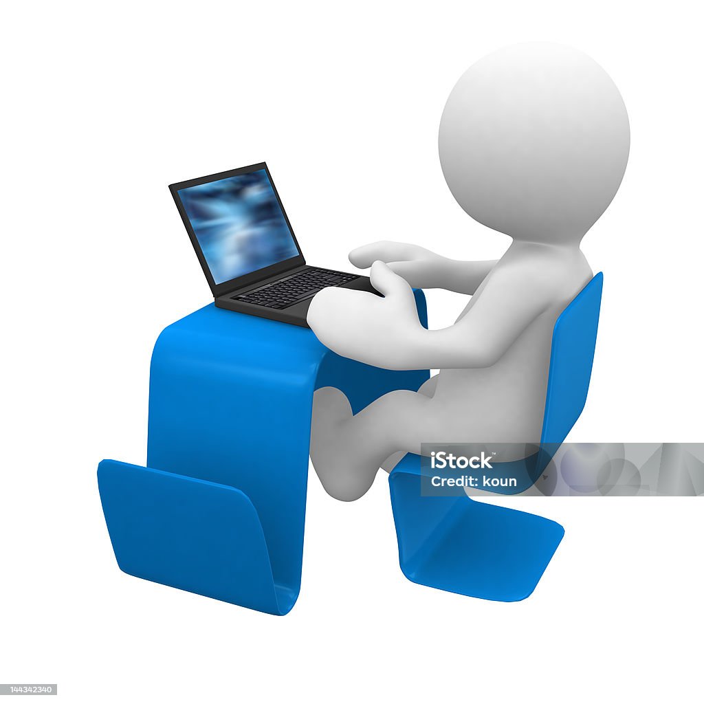 modern desk with laptop little white human in a modern desk with laptop Abstract Stock Photo
