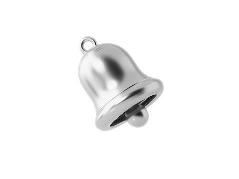Silver notification bell on white background.  Horizontal composition with copy space.