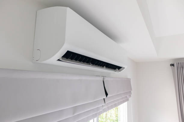 istock Air conditioner on white wall room interior background 1443424782