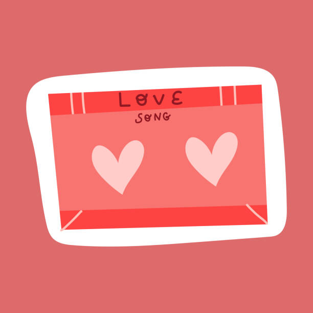 Love song sticker tape. Cartoon audio tape with hearts Love song sticker tape isolated on pink. Cartoon audio tape with hearts mix tape heart stock illustrations