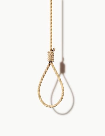 Noose on white background. Vertical composition with clipping path. Capital punishment concept.