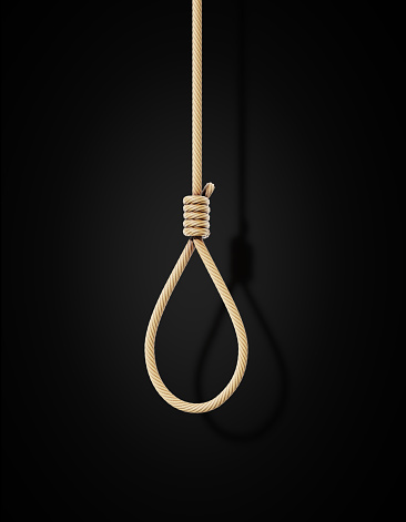 Noose on black background. Vertical composition with clipping path. Capital punishment concept.