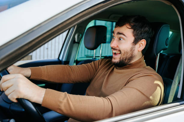 istock The crazy fun is portrayed by a young driver who has recently started driving. 1443427141